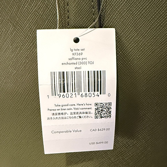 kate spade olive green tote with front zip pocket - Picture 6 of 6